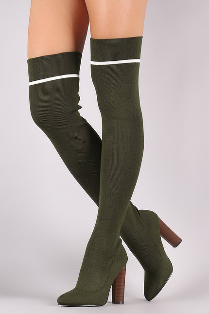 Qupid Ribbed Sweater Knit Striped Over-The-Knee Boots