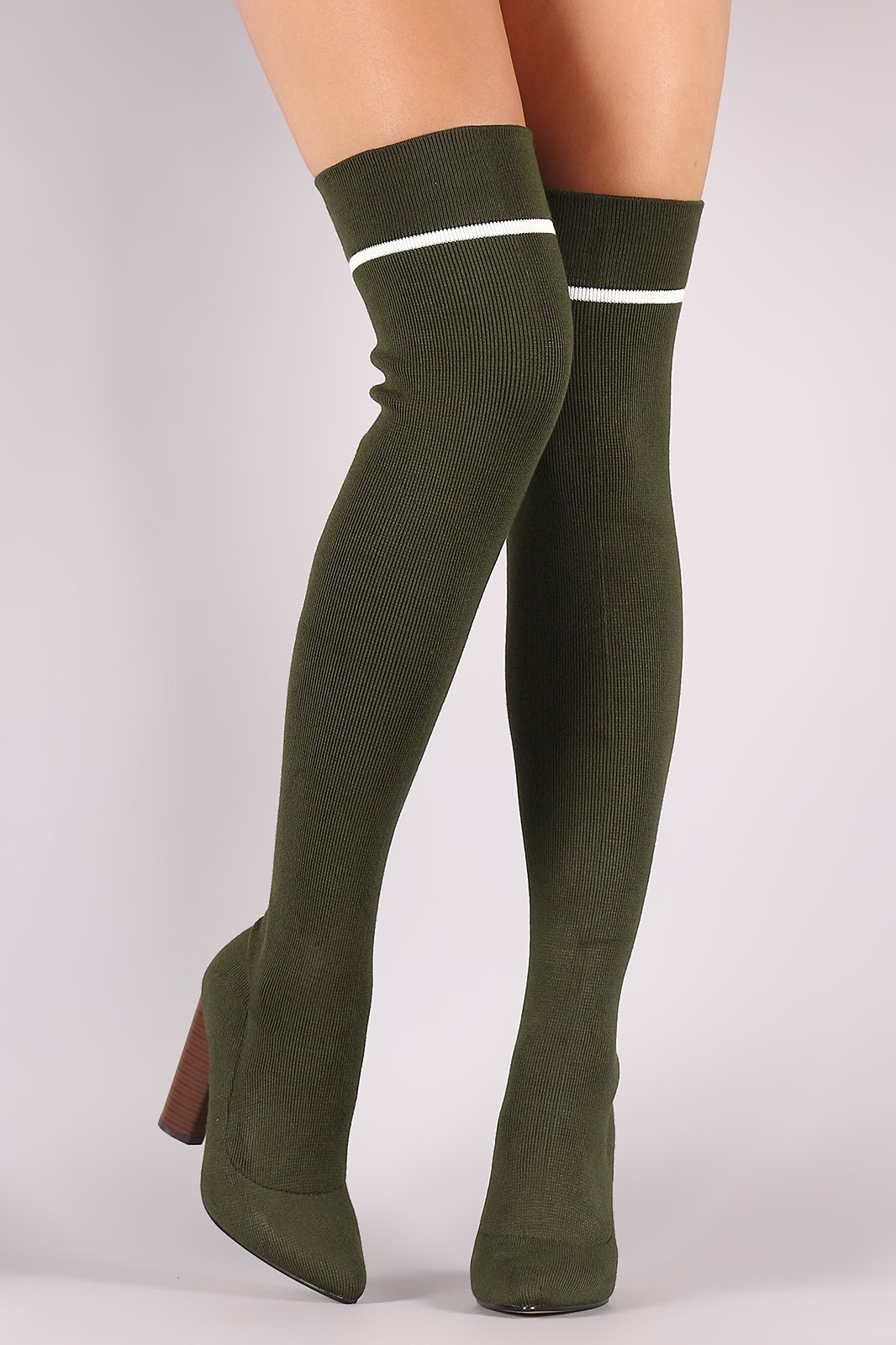 Qupid Ribbed Sweater Knit Striped Over-The-Knee Boots