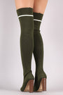 Qupid Ribbed Sweater Knit Striped Over-The-Knee Boots