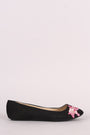 Qupid Suede Round Toe Embroidered Floral Ballet Flat