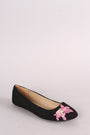 Qupid Suede Round Toe Embroidered Floral Ballet Flat