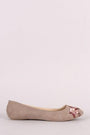 Qupid Suede Round Toe Embroidered Floral Ballet Flat