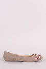 Qupid Suede Round Toe Embroidered Floral Ballet Flat