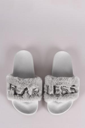 Qupid Faux Fur Fearless Slide Sandal