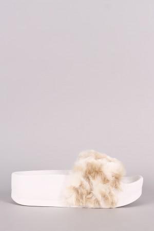 Wild Diva Lounge Faux Fur Flatform Slide