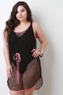 Fishnet Mesh Contrast Trim Cover Up Mini Dress - NoveltyOne