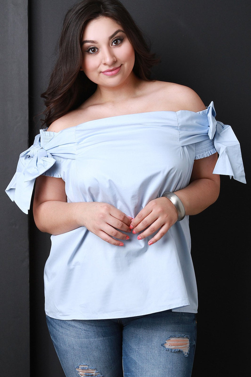 Smock With Bow Sleeves Bardot Top