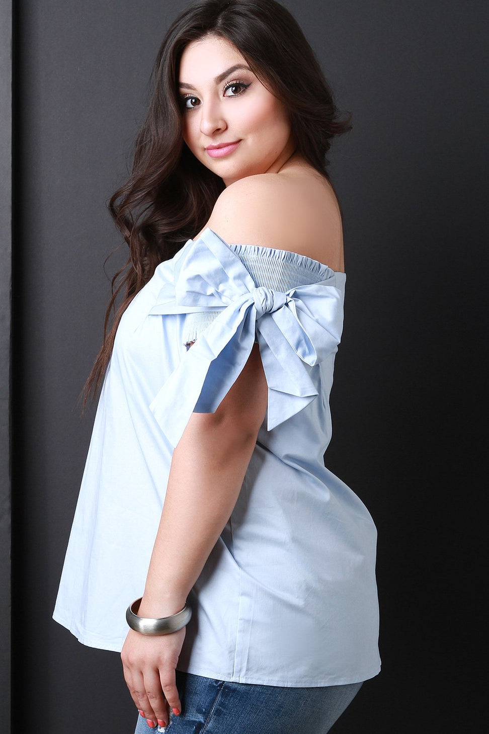 Smock With Bow Sleeves Bardot Top