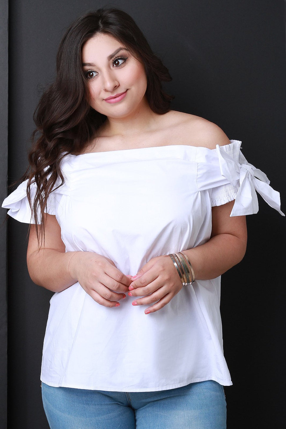 Smock With Bow Sleeves Bardot Top