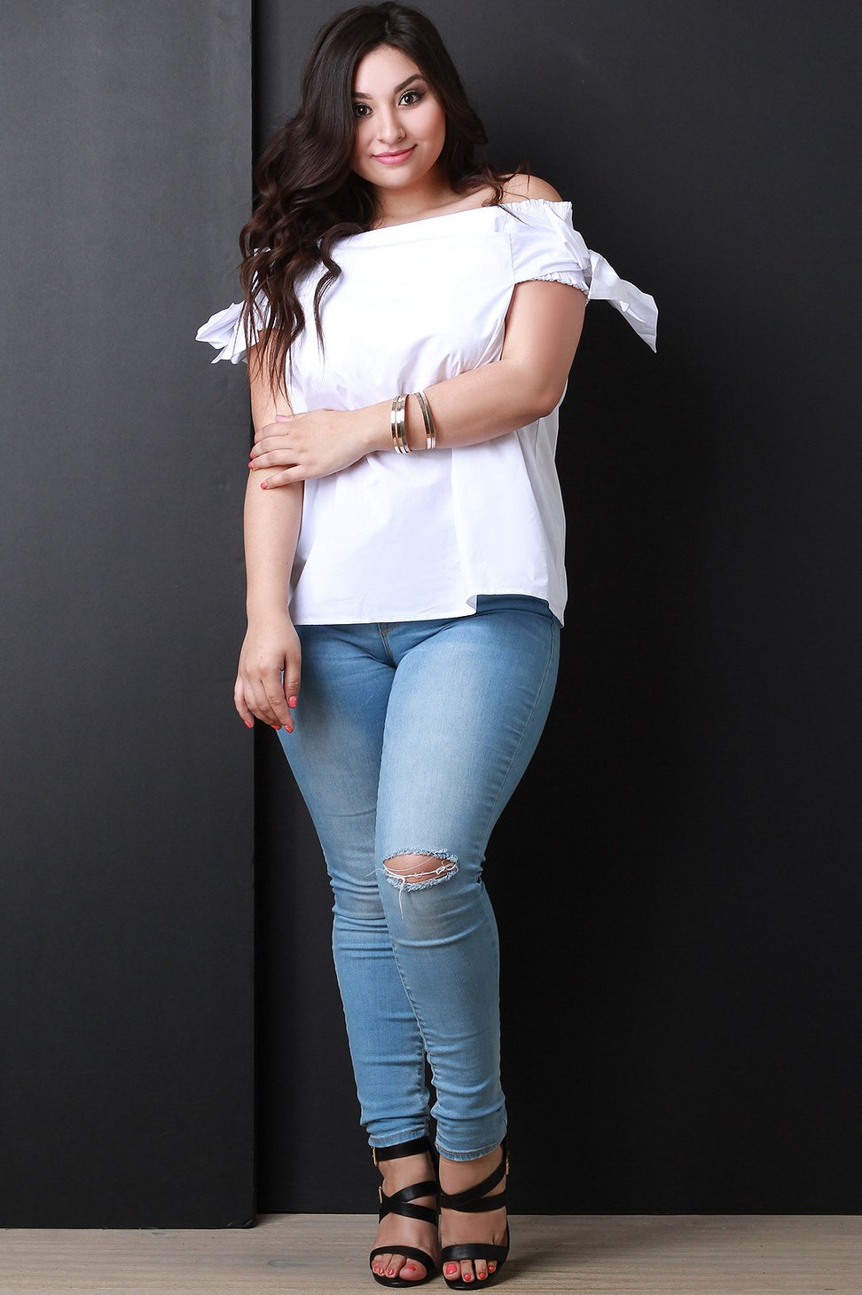 Smock With Bow Sleeves Bardot Top