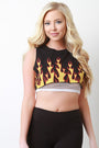 Flame Print Sleeveless Crop Top - NoveltyOne