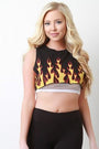 Flame Print Sleeveless Crop Top - NoveltyOne