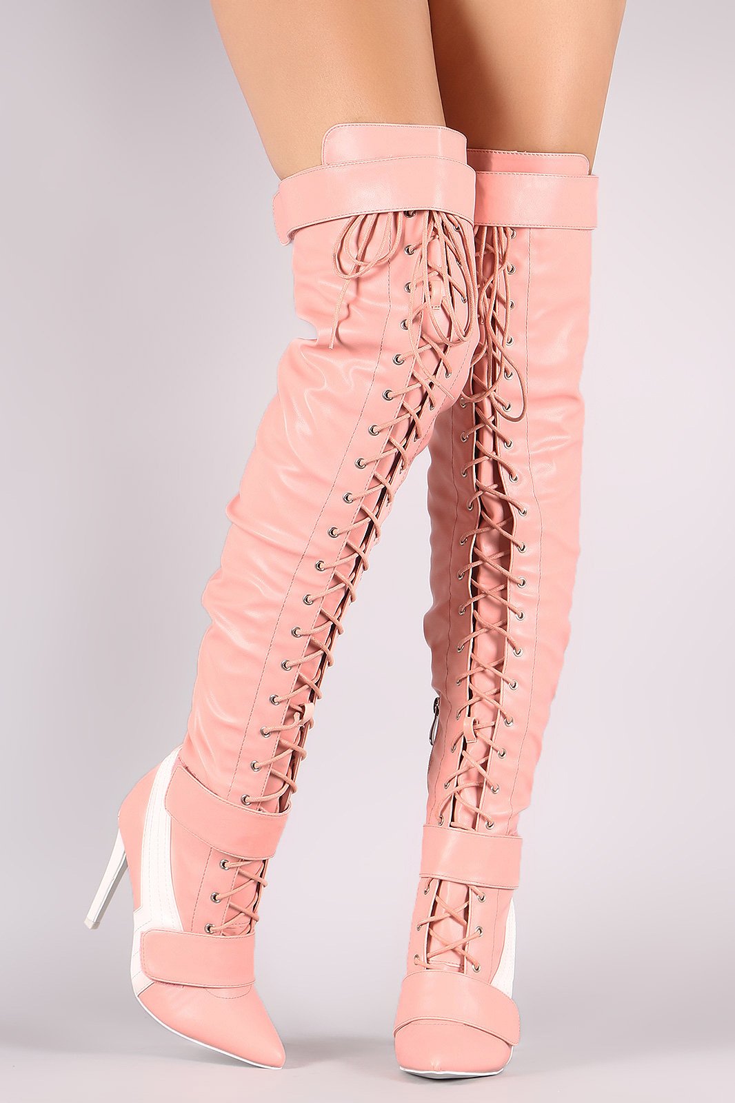 Lightening Bolt Lace Up Stiletto OTK Boots