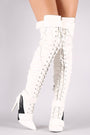 Lightening Bolt Lace Up Stiletto OTK Boots