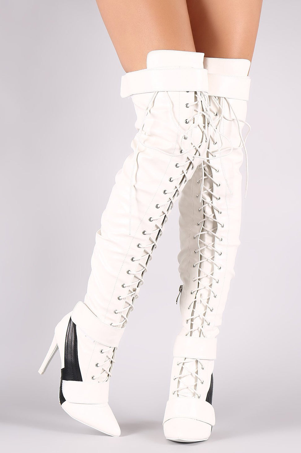Lightening Bolt Lace Up Stiletto OTK Boots
