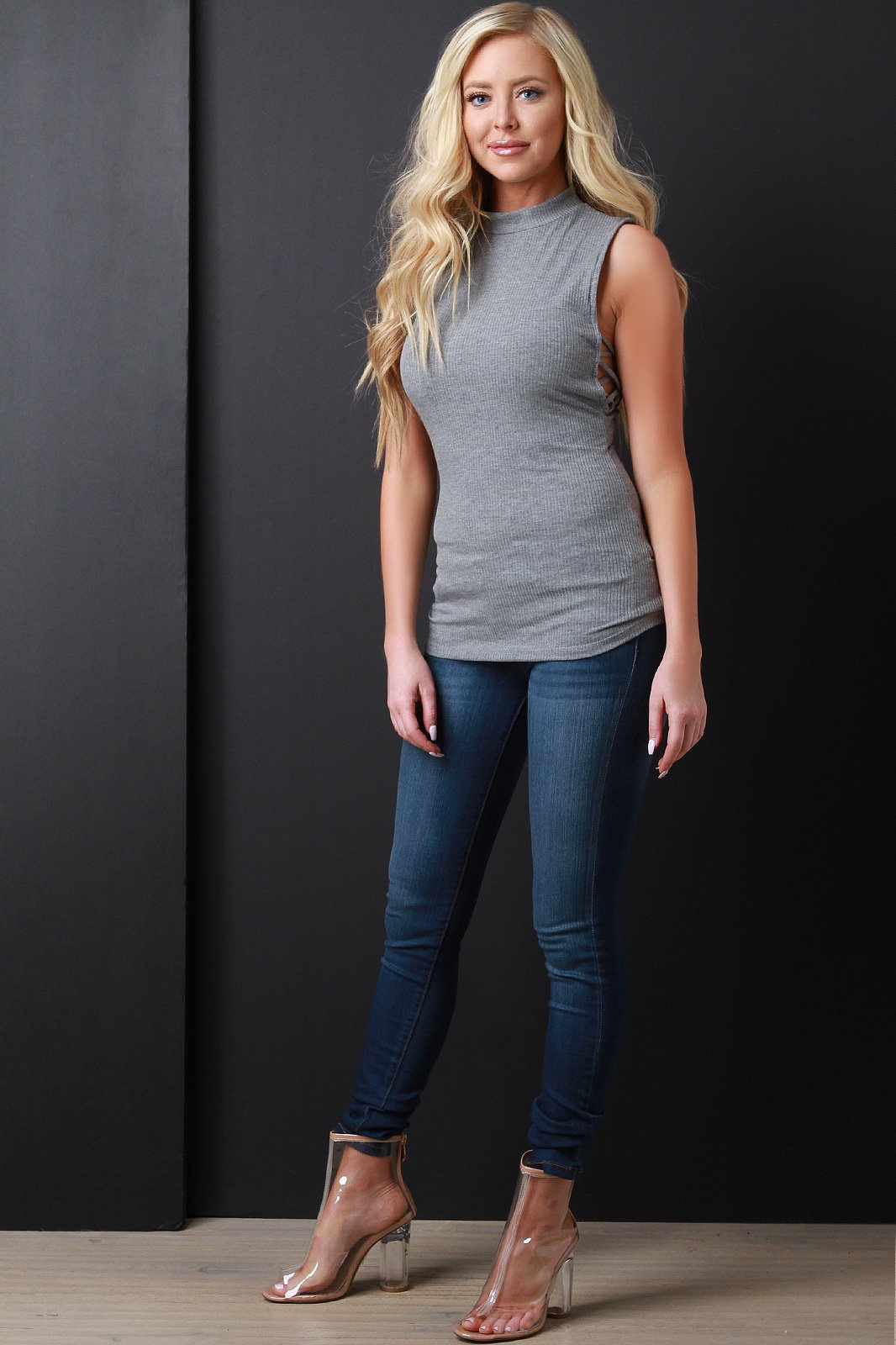 Sleeveless Ribbed Knit Lattice Side Top