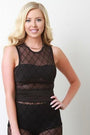 Semi-Sheer Diamond Pattern Sleeveless Crop Top
