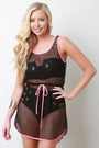 Contrast Trim Fishnet Mesh Cover Up Mini Dress