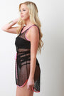 Contrast Trim Fishnet Mesh Cover Up Mini Dress