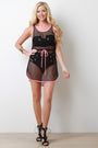 Contrast Trim Fishnet Mesh Cover Up Mini Dress
