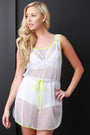 Contrast Trim Fishnet Mesh Cover Up Mini Dress