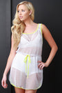 Contrast Trim Fishnet Mesh Cover Up Mini Dress