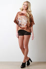 Tie Dye Graphic Print Raw Edge Distressed Top