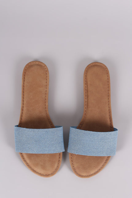 Bamboo Denim Single Wide Band Slip-On Sandal
