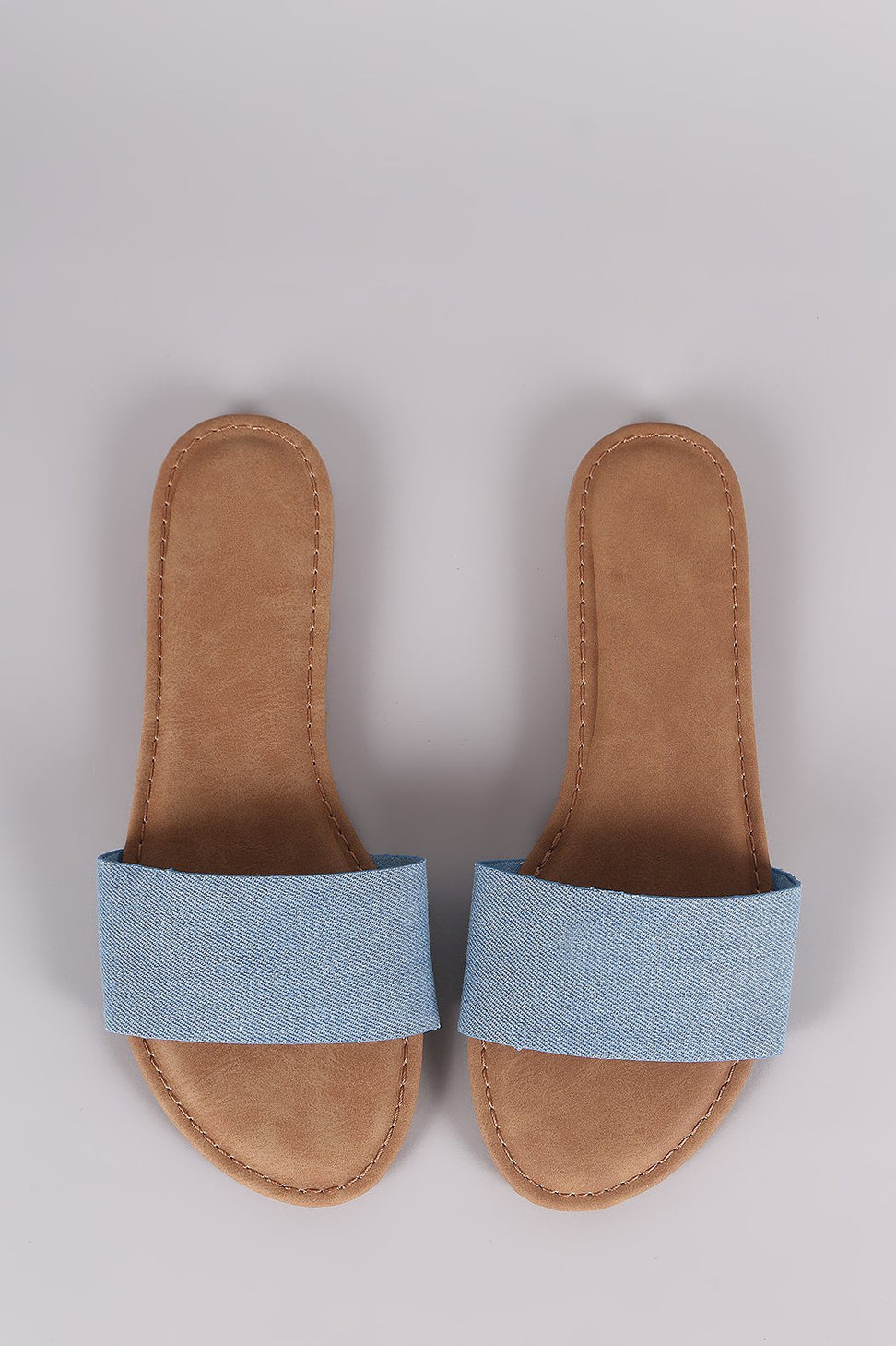 Bamboo Denim Single Wide Band Slip-On Sandal