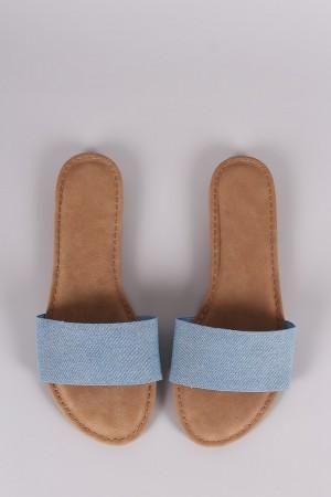 Bamboo Denim Single Wide Band Slip-On Sandal