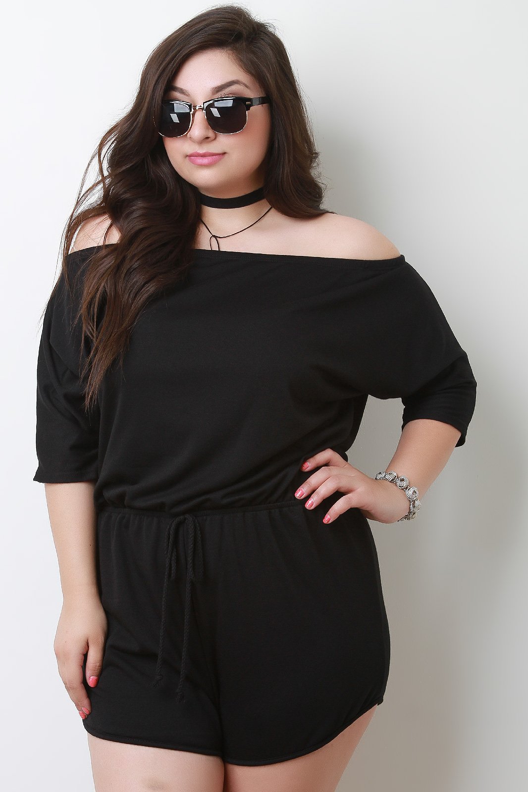 Off The Shoulder Three Quarter Sleeve Soft Knit Romper