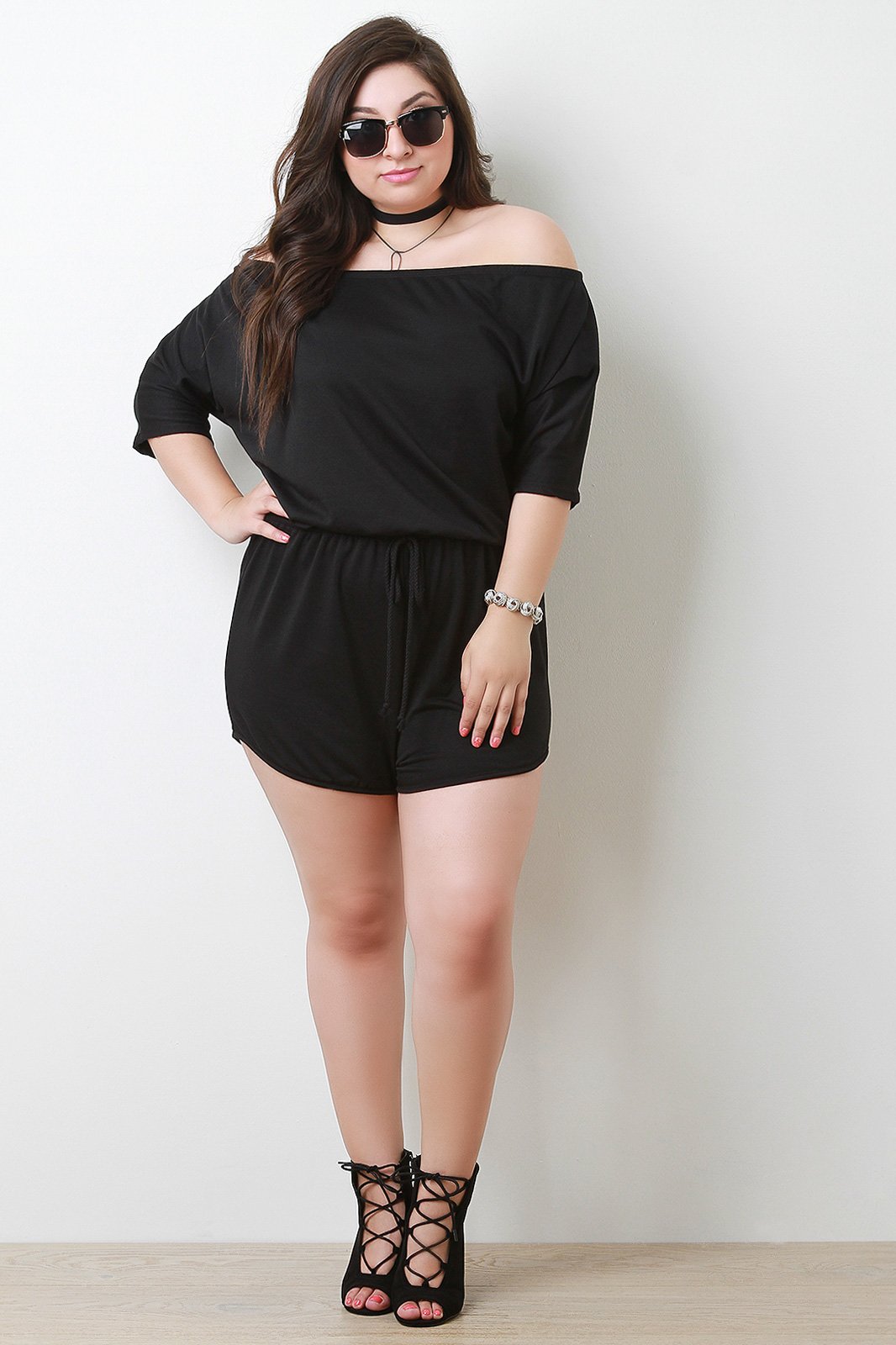 Off The Shoulder Three Quarter Sleeve Soft Knit Romper