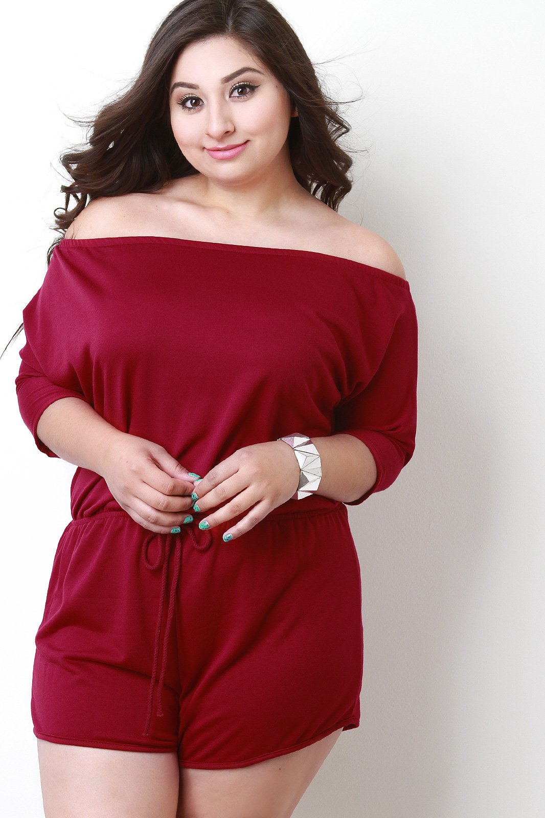 Off The Shoulder Three Quarter Sleeve Soft Knit Romper