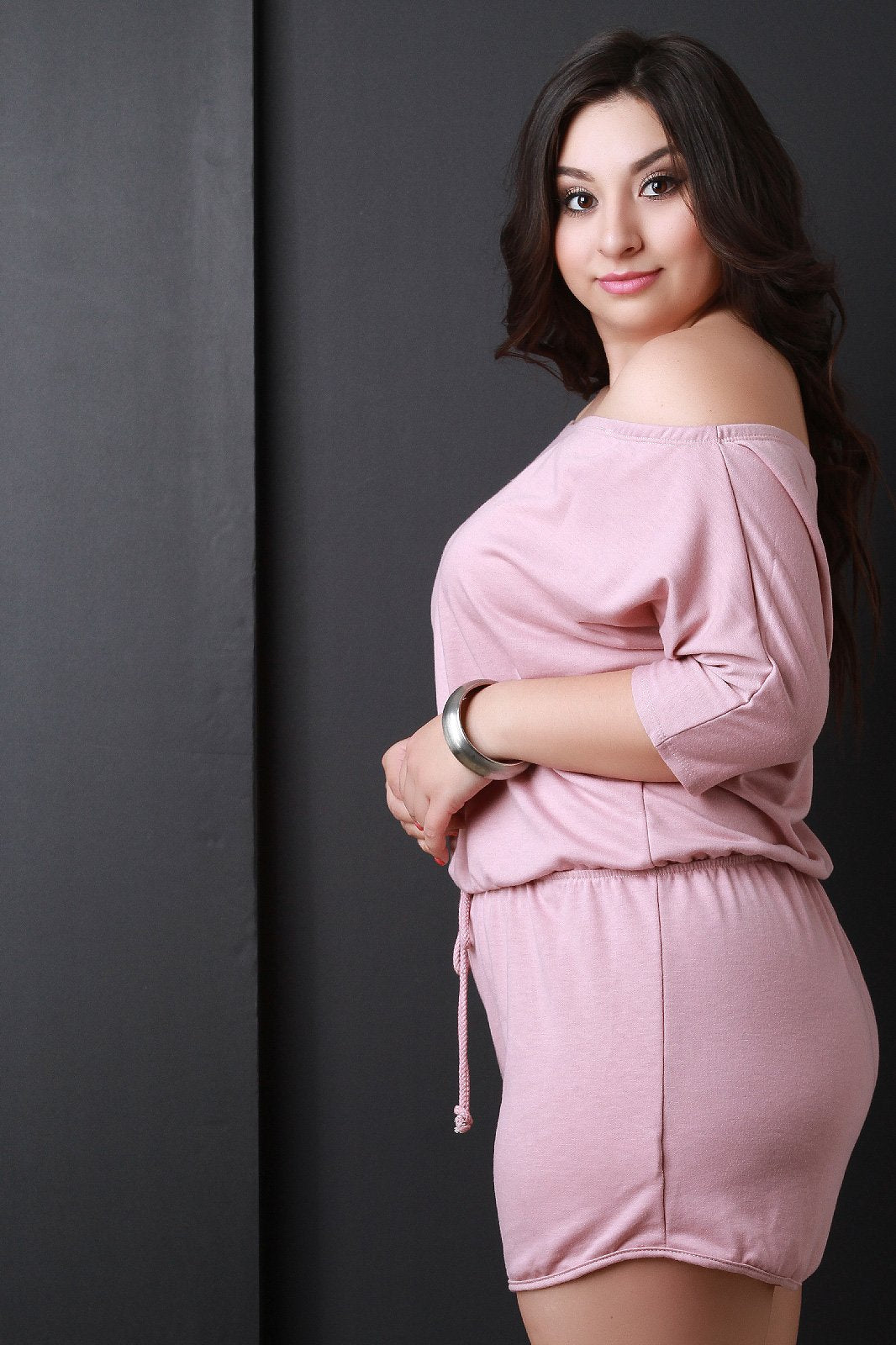 Off The Shoulder Three Quarter Sleeve Soft Knit Romper