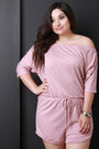 Off The Shoulder Three Quarter Sleeve Soft Knit Romper