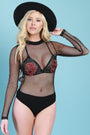 Fishnet Mesh Long Sleeve Open Back Bodysuit - NoveltyOne