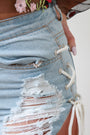 Distressed Side Lace-Up Frayed Hem Denim Shorts - NoveltyOne