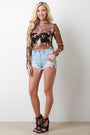 Distressed Side Lace-Up Frayed Hem Denim Shorts - NoveltyOne