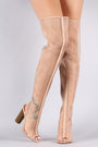 Liliana Mesh Peep Toe Chunky Heeled Over-The-Knee Boots