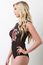 Sheer Mesh Floral Embroidery Bodysuit