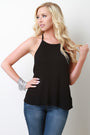 Ribbed Knit Cutout Racerback Sleeveless Top