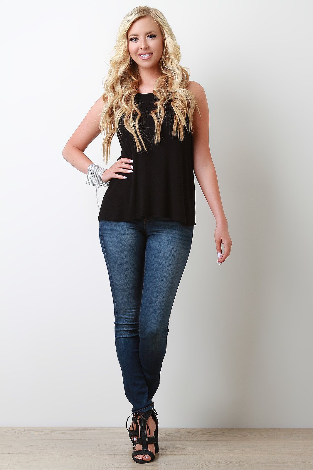 Ribbed Knit Cutout Racerback Sleeveless Top