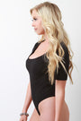 Ribbed Knit Square Neck High Cut Bodysuit
