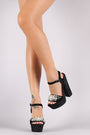 Faux Pearl Velvet Ankle Strap Chunky Platform Heel - NoveltyOne