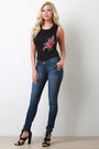 Floral Applique Round Neck Sleeveless Bodysuit - NoveltyOne