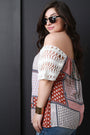 Off-The-Shoulder Mixed Print Crochet Sleeve Top