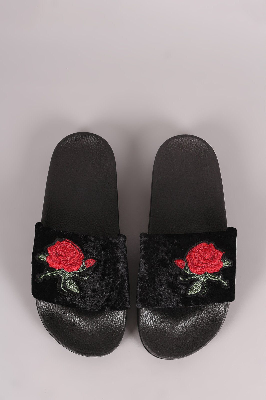 Velvet Embroidery Floral Jelly Slide Sandal