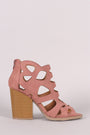 Qupid Peep Toe Cutout Stacked Chunky Heeled Booties