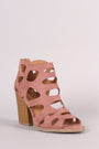 Qupid Peep Toe Cutout Stacked Chunky Heeled Booties