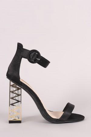 Qupid Satin Zigzag Chunky Clear Heel